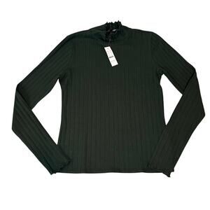 NWT J.Crew Ribbed Knit Turtleneck Top S Forest Green Scallop Trim